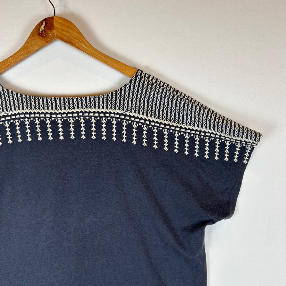 Pure Jill J Jill Embroidered V Neck Top Gray Linen Cotton Blend Women's L - Picture 11 of 12